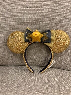 DISNEY WISH Gold Sequin Minnie Ears Headband with Star Bow